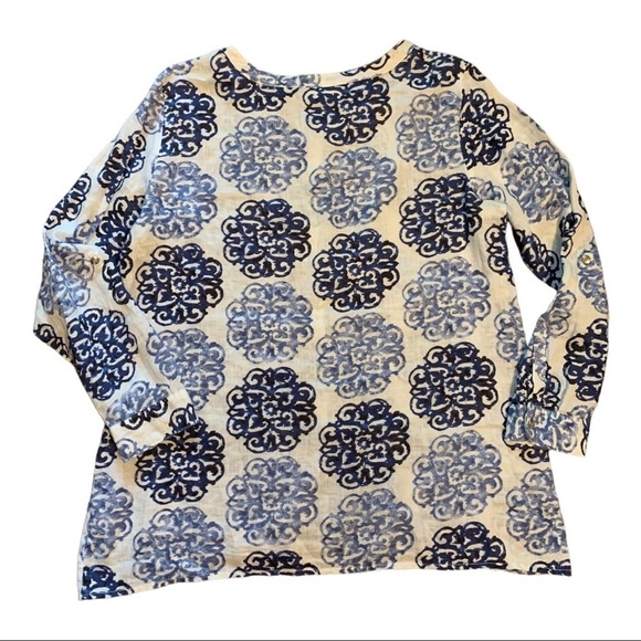 JM Collection Women's Size 12 Top Blue & White Paisley Button Down - Picture 2 of 10